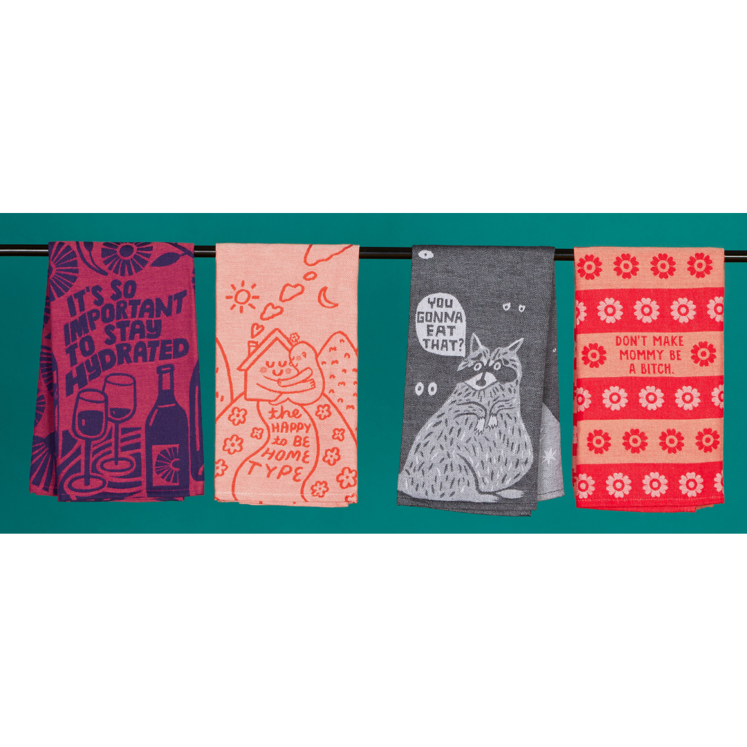 4 folded tea towels on a bar, looking adorable