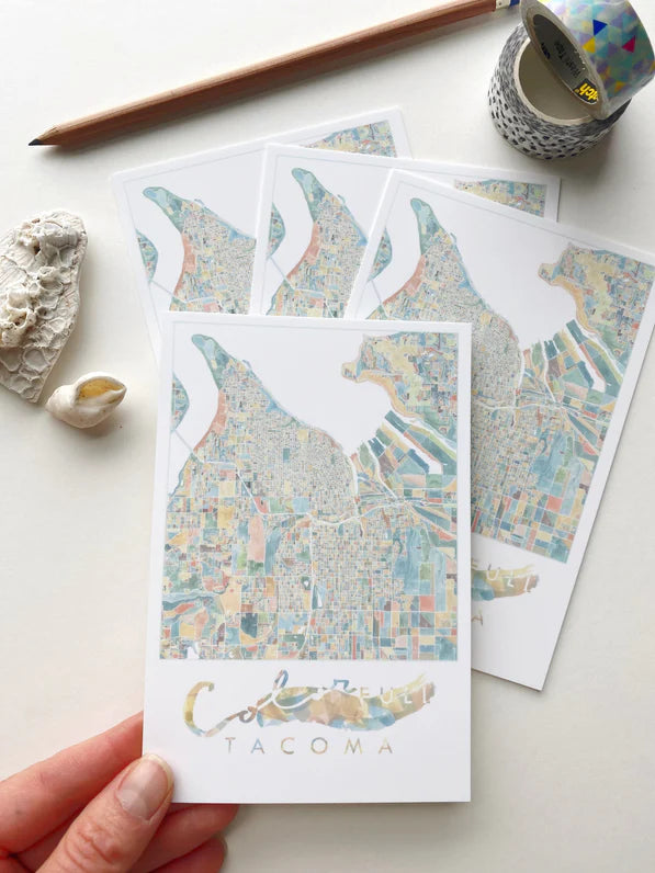 Turn of the Centuries - Colorfull Tacoma, Washington Map Postcard
