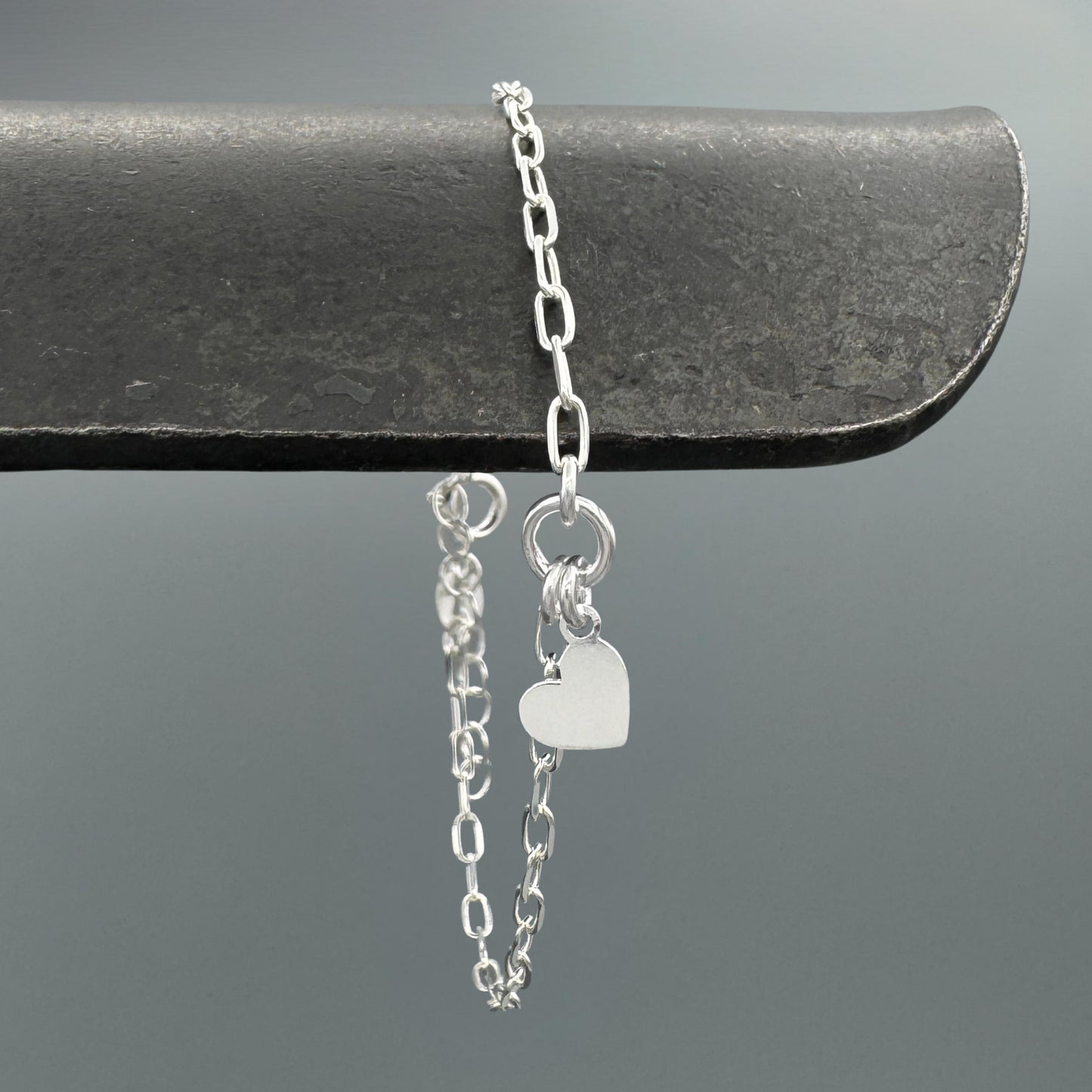 Sterling Silver Heart Charm Link Bracelet