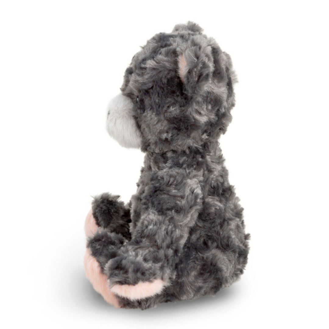 Side view of a gray plush Bear.