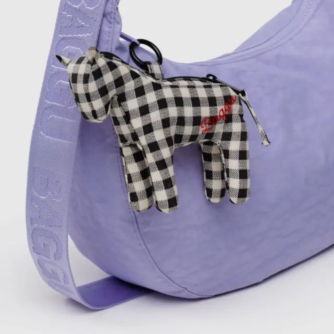 Gingham checked horse charm on a Baggu bag