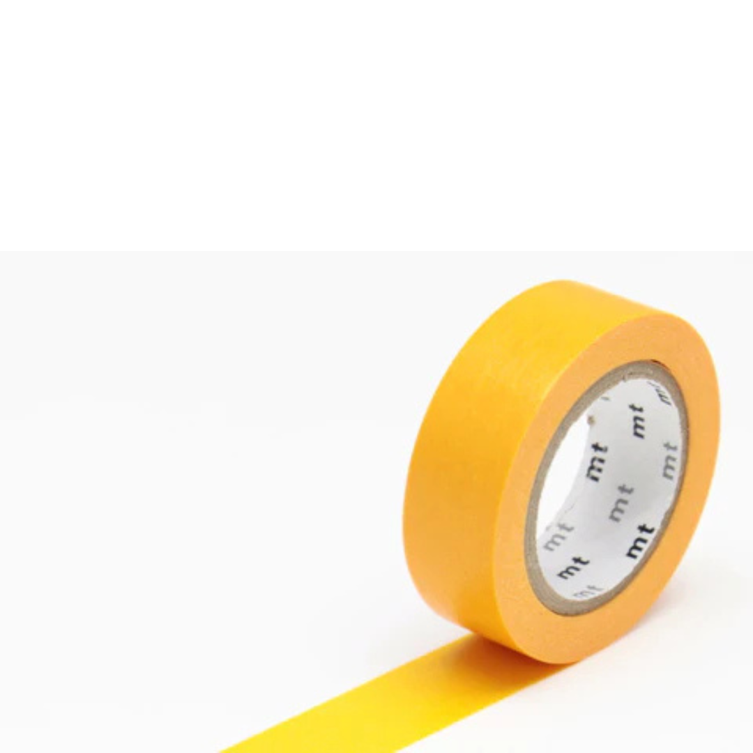 Sunflower yellow roll of masking tape against a white background.