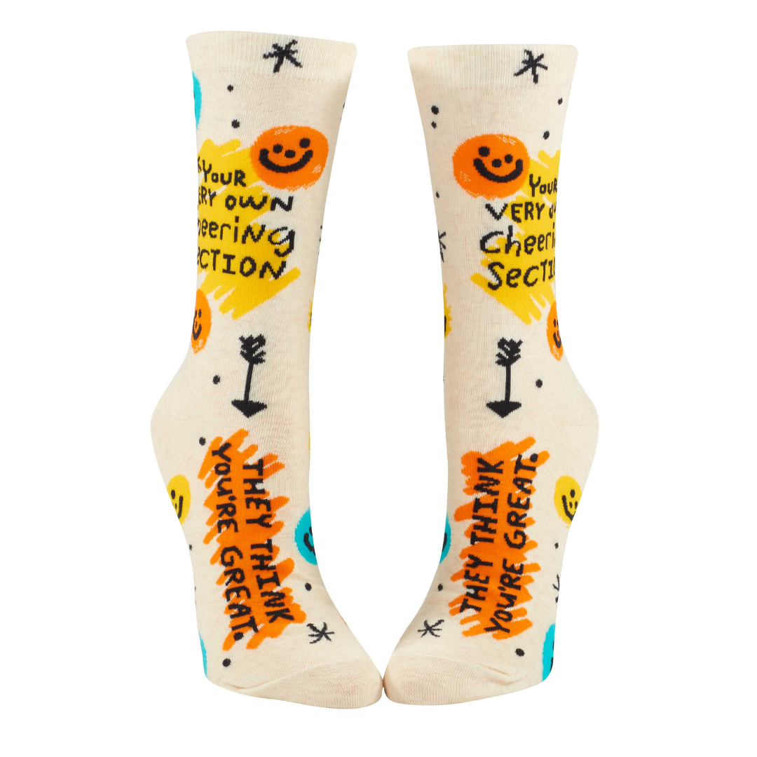 Front view of "Cheering section" socks