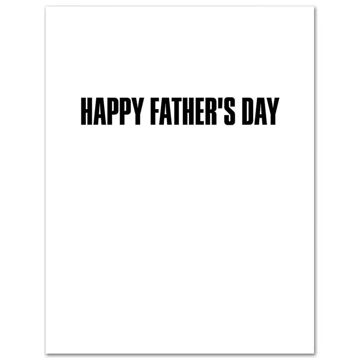 Black text reads "happy father's day" on white background inside of card