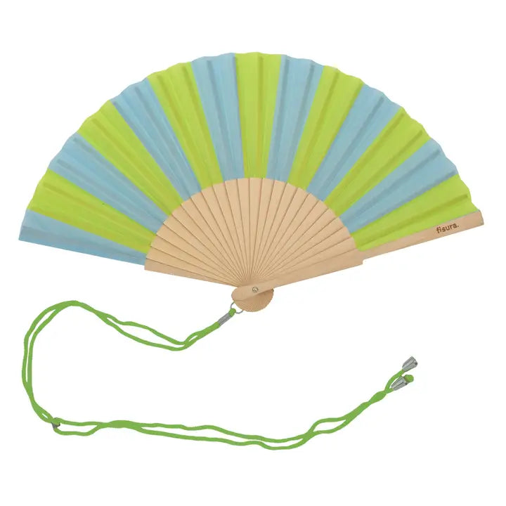 Hand Fan - Lime and Blue Stripes