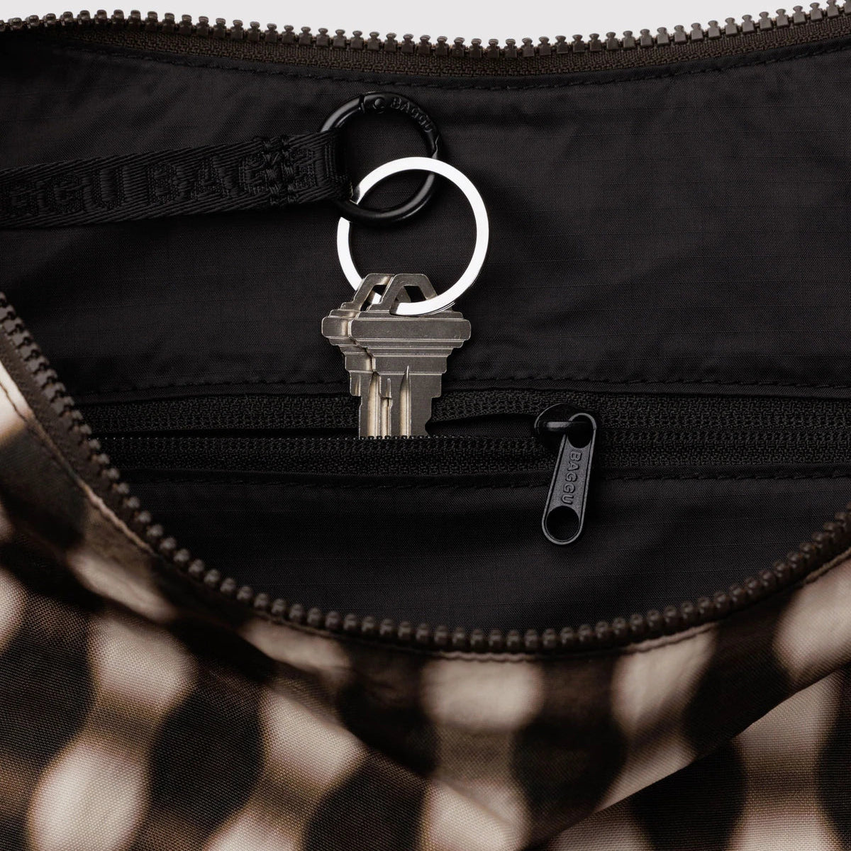 Baggu Large Nylon Crescent Bag - Blurred Gingham Brown