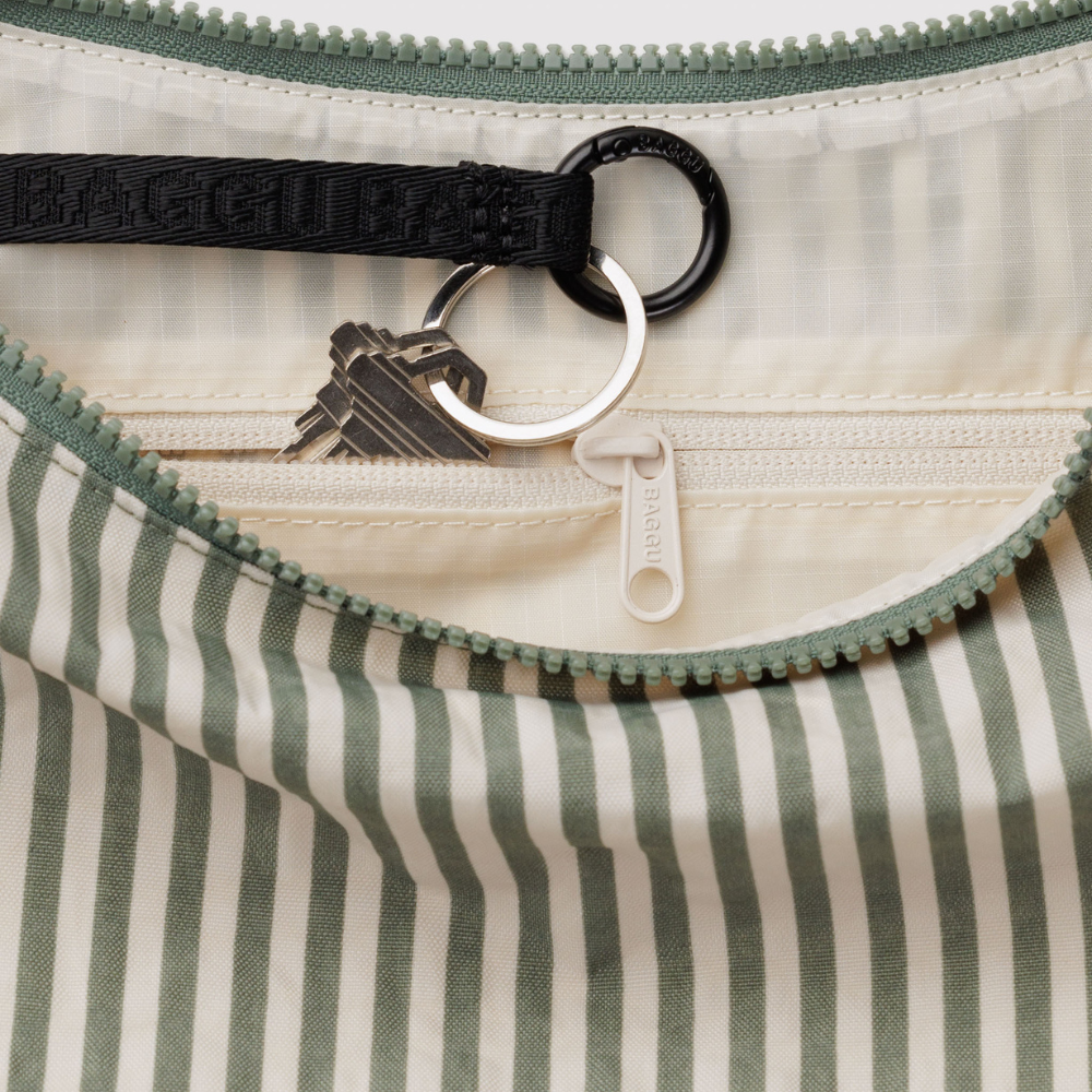 Baggu Medium Nylon Crescent Bag - Sage Stripe