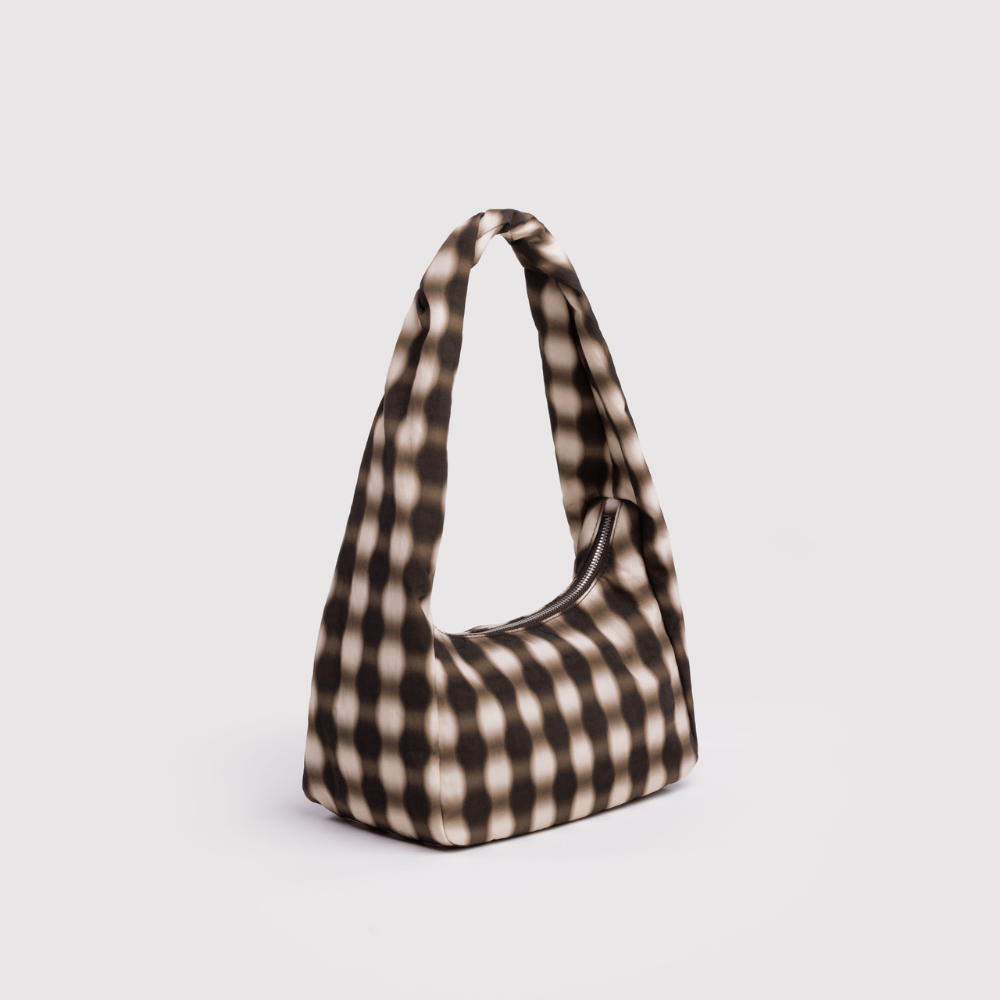 Baggu Small Nylon Meringue Bag - Blurred Gingham Brown
