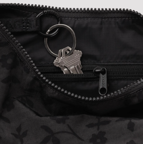 Baggu Small Nylon Crescent Bag - Charcoal Ditsy Floral