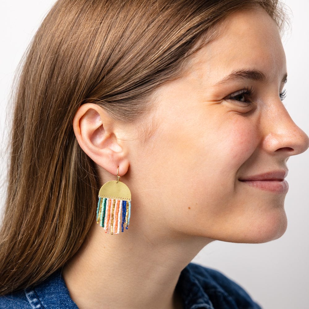 Claudia Vertical Stripe Beaded Fringe Earrings Multicolor
