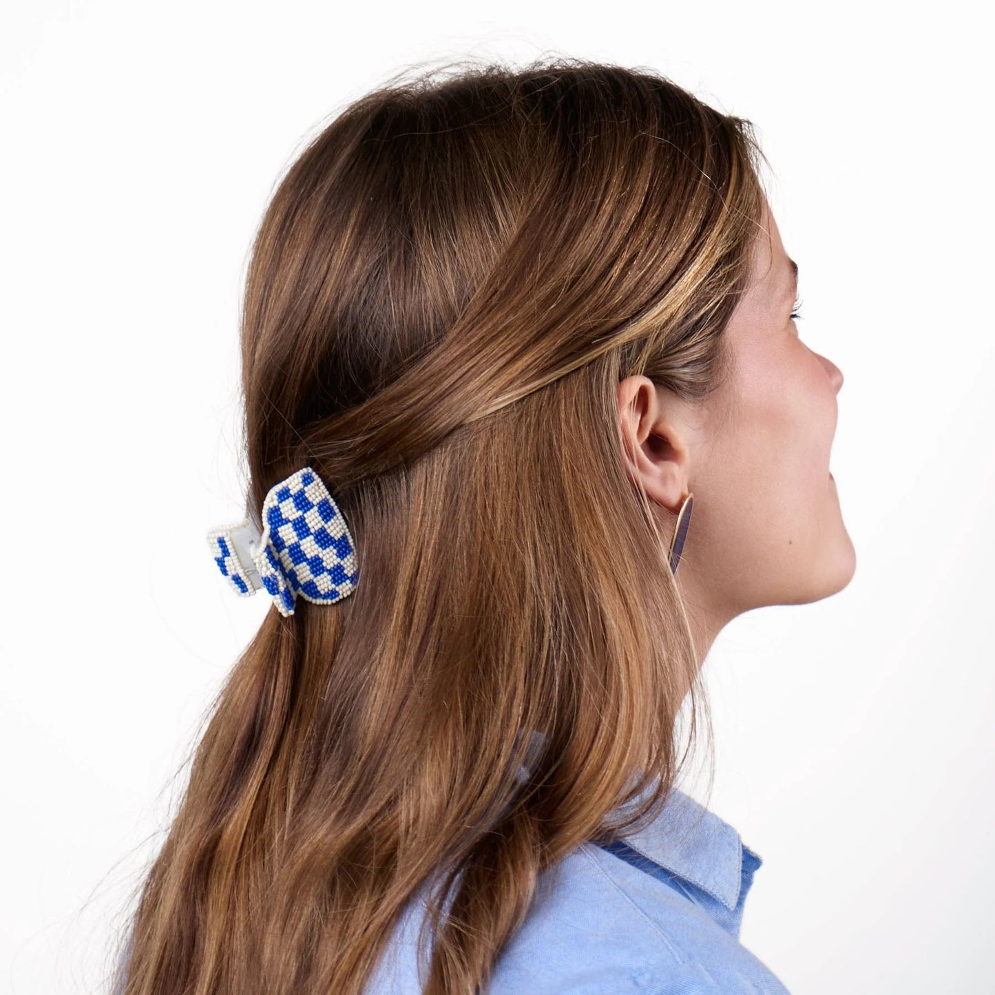 Gia Petite Multi-Color Checked Claw Ivory + Lapis Check