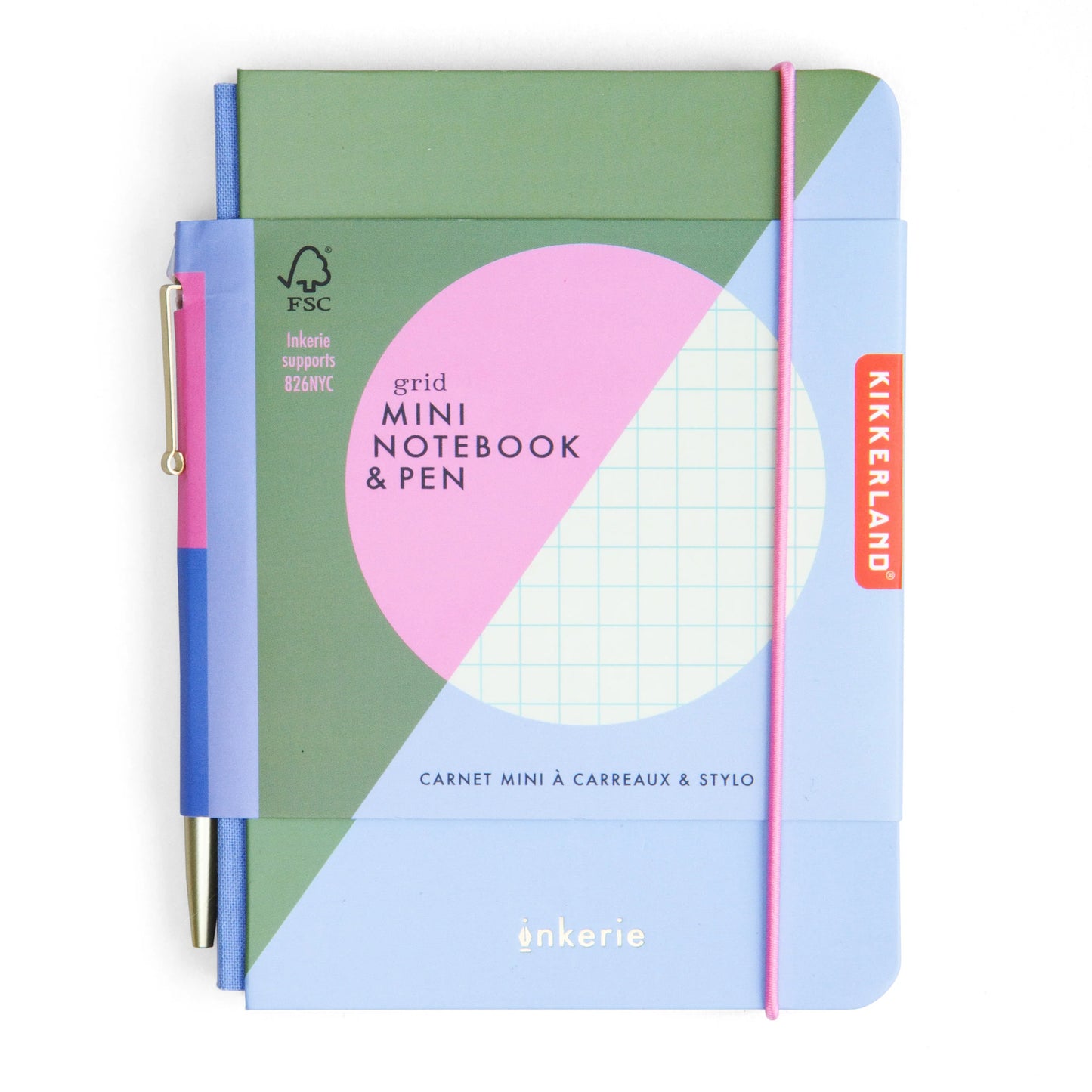 Kikkerland grid mini notebook and pen set on a white background