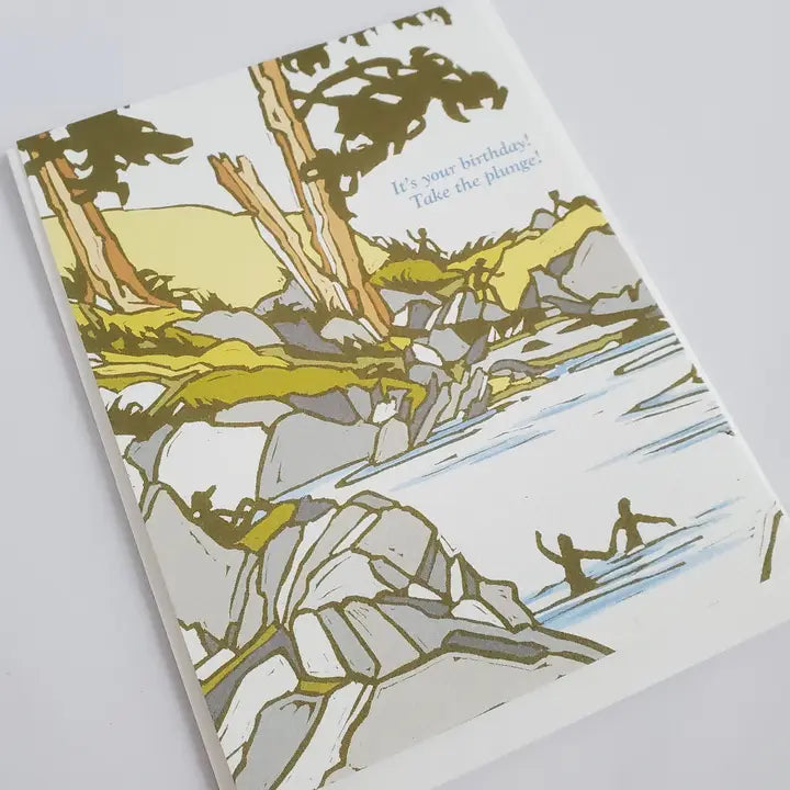 Happy Birthday, Take the Plunge Block Print Greeting Card