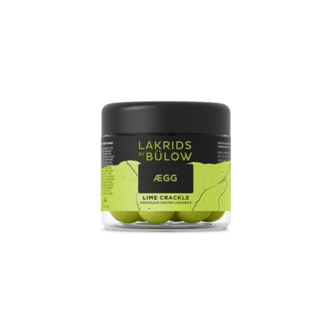 4.4 oz jar lime crackle chocolate coated licorice by Lakrids by Bulow