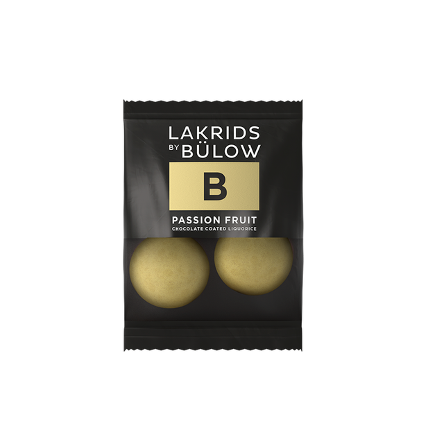 Package of two passion fruit covered licorice