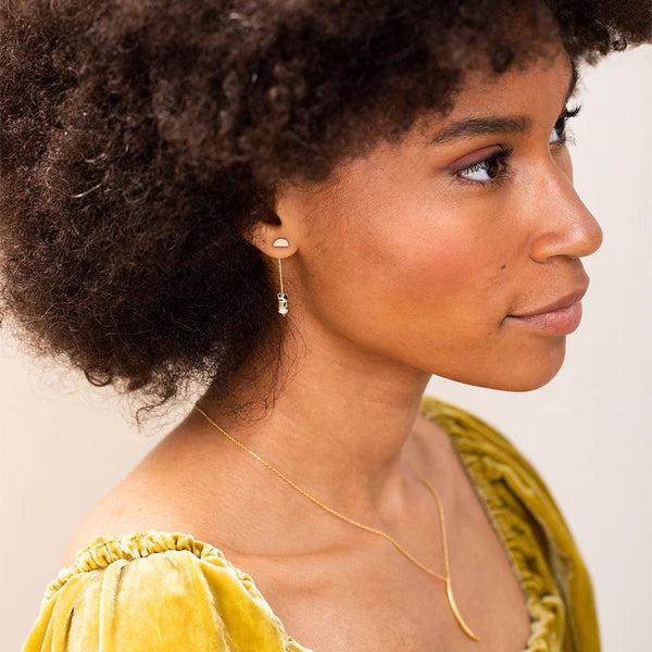 Stone Meteor Thread/Jacket Earrings - Dalmatian Jasper