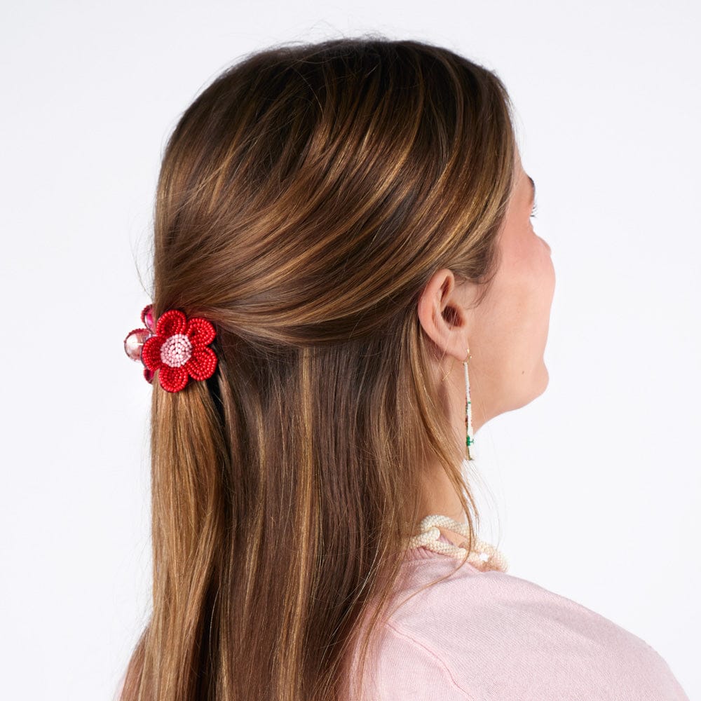 Molly Flower Beaded Hair Claw Clip Red + Pink