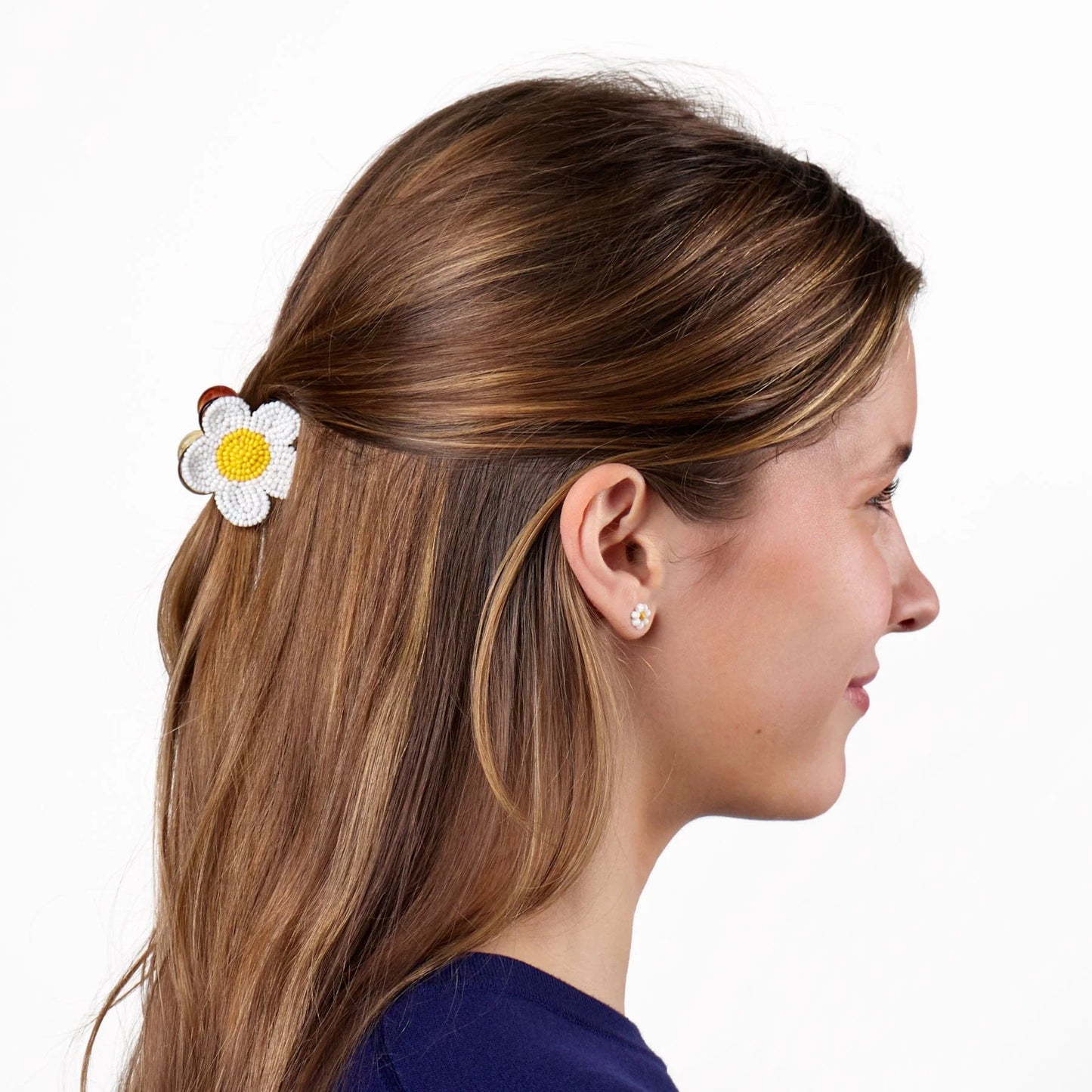 Molly Flower Beaded Hair Claw Clip White + Yellow