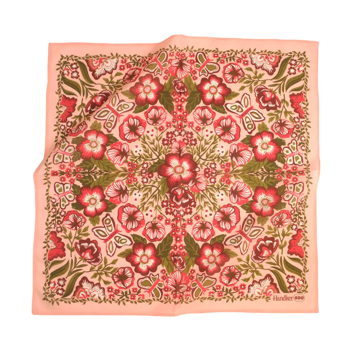 Floral patterned fabric square on a white background