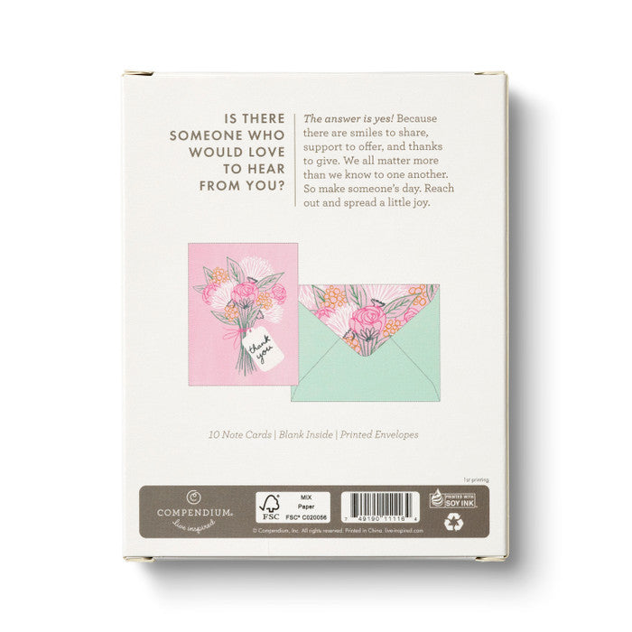 Pink Sketched Bouquet - Blank Thank You Note Cards