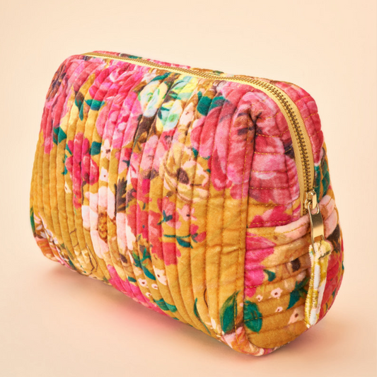 Impressionist Floral - Mustard Quilted Wash Bag