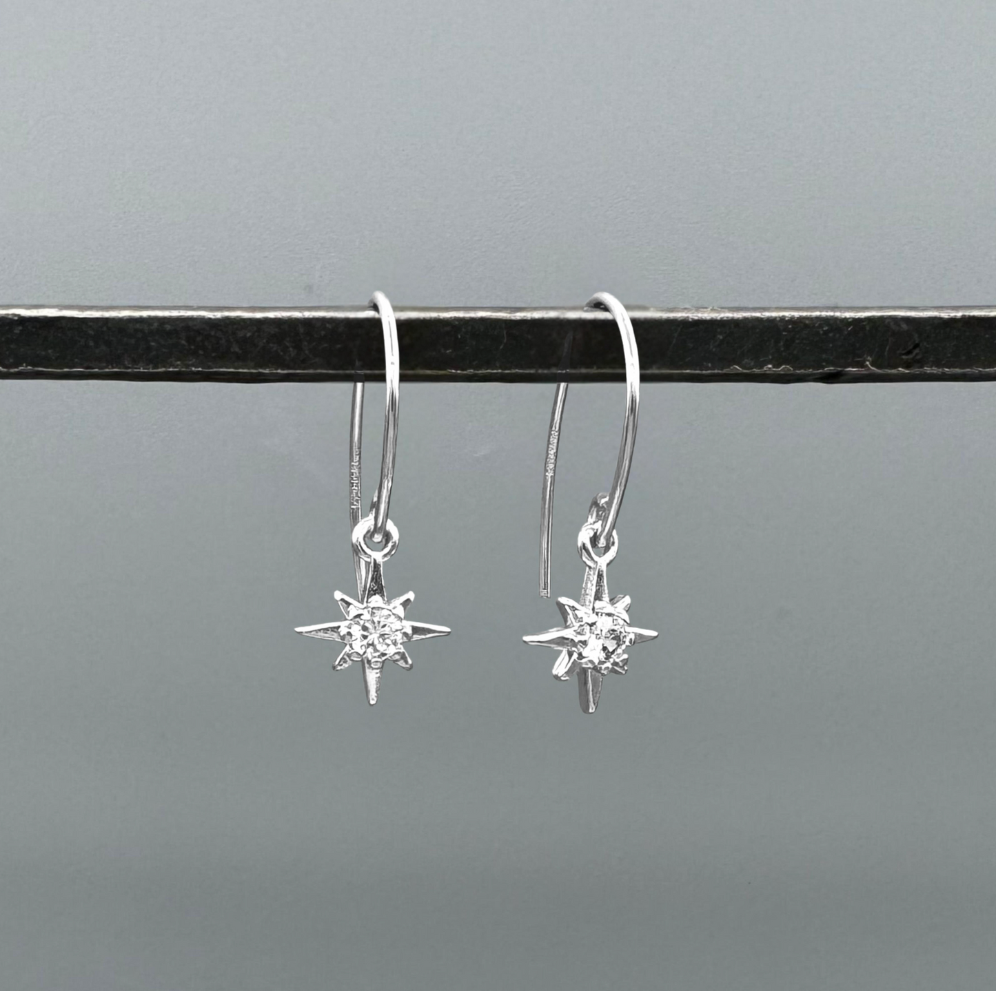 Sterling Silver North Star earrings with sparkle