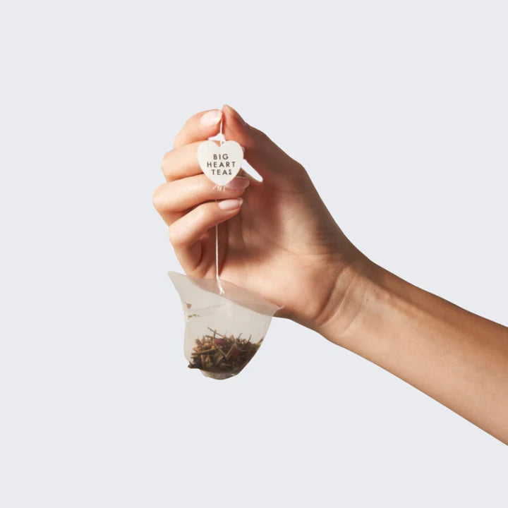 Hand holding a teabag by the string