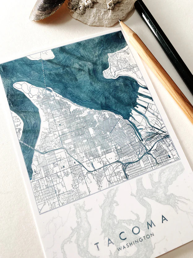 Turn of the Centuries - Tacoma, Washington Water Map Postcard