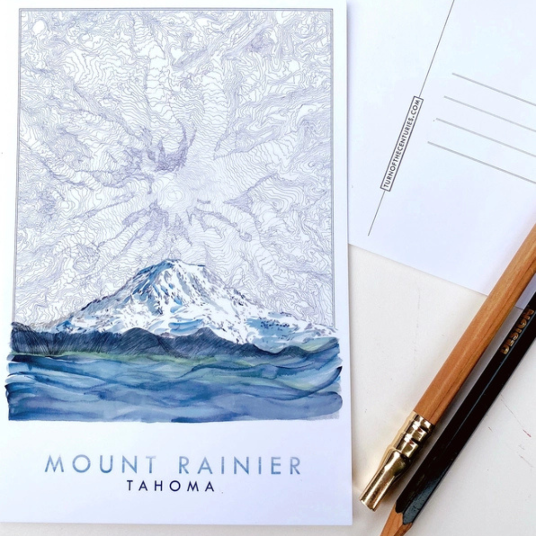 Turn of the Centuries - Mount Rainier, Tahoma, Washington Map Postcard