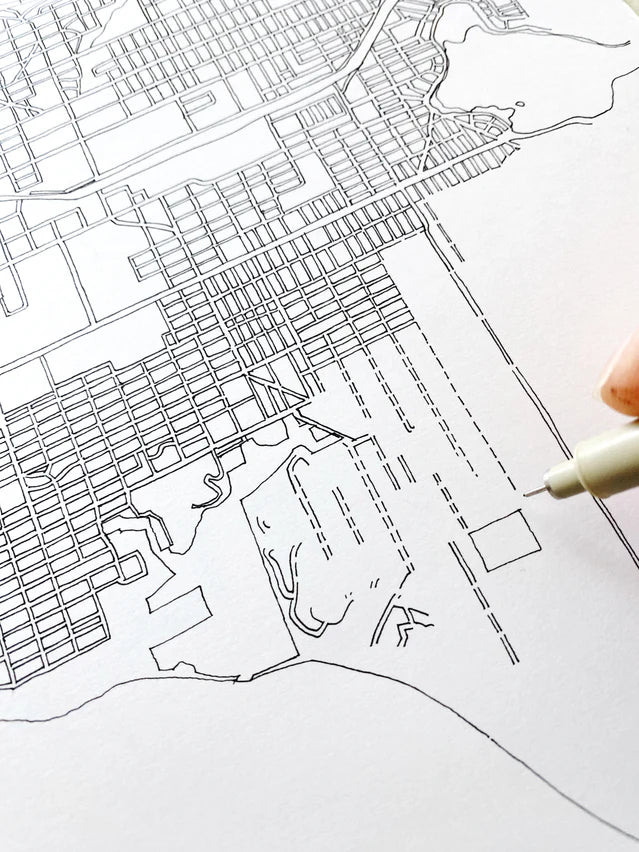 Turn of the Centuries - Seattle, Washington "Blueprint" Map Postcard