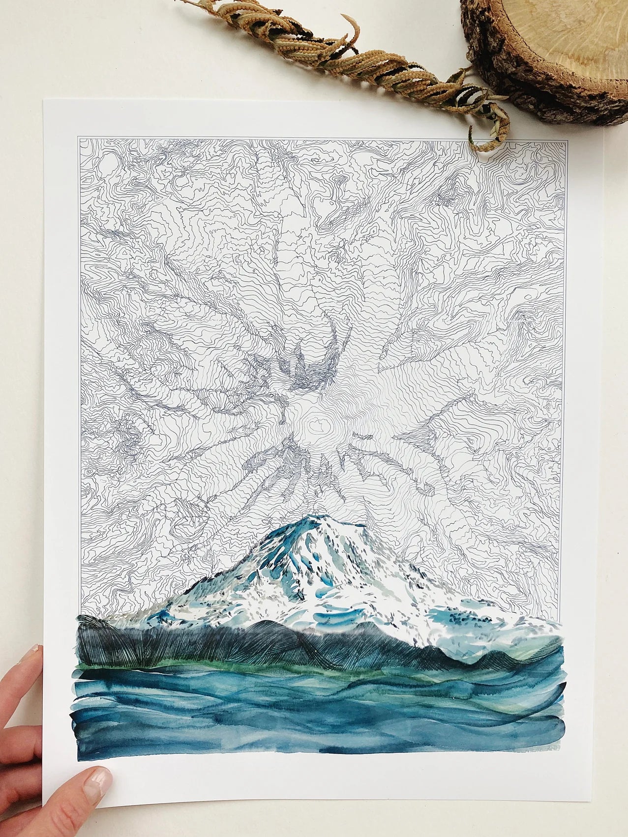 Turn of the Centuries - TAHOMA Mount Rainier Washington Topographical Map Drawing + Mountain Print