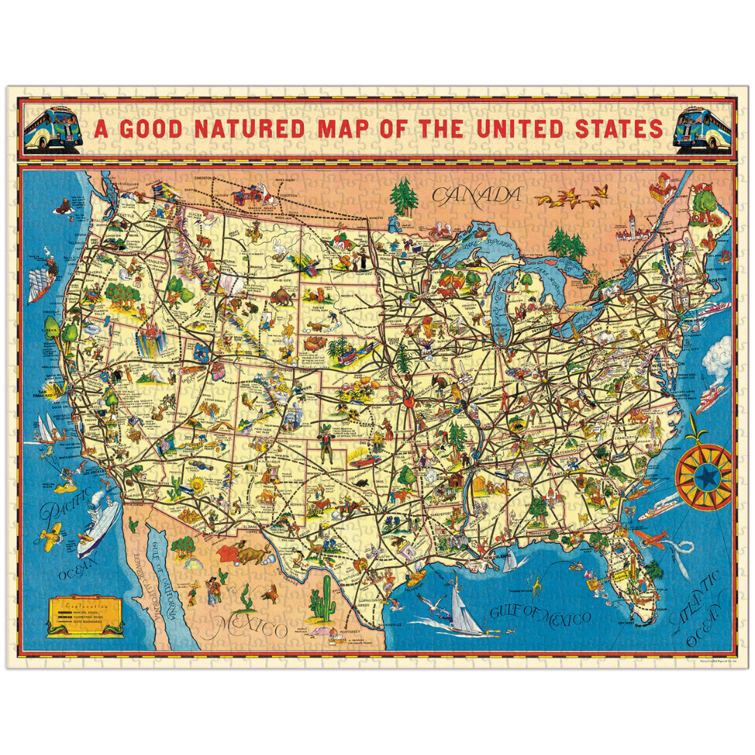 PRE SALE Cavallini & Co. 1000 Piece Puzzle - USA Map