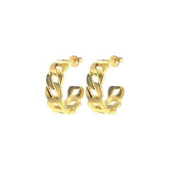 Medium gold hoop earrings in a chain style