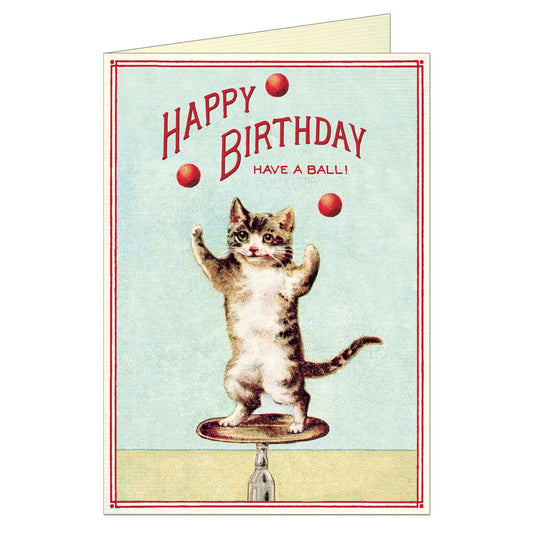 Cavallini & Co. Greeting Card - Happy Birthday Juggling Cat