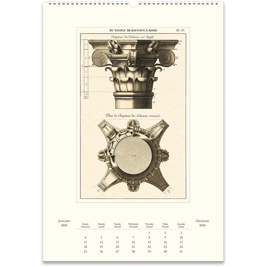 Calendar with architectural design of a column