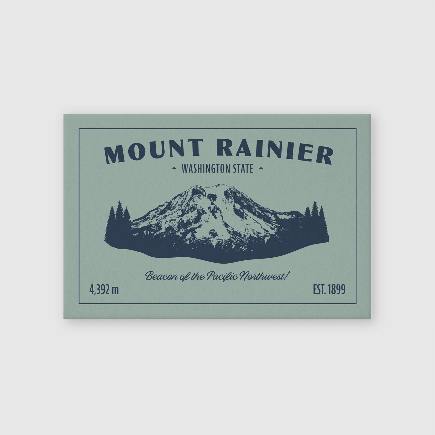 Vintage image of Mount Rainier on a slate gray postcard