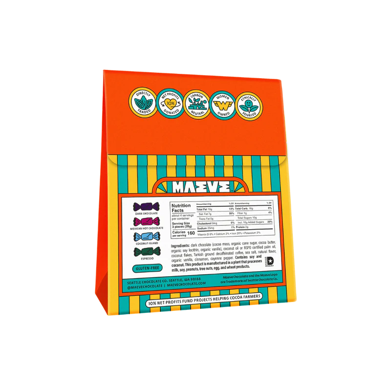 Back of packaging shows contents and nutritional information.