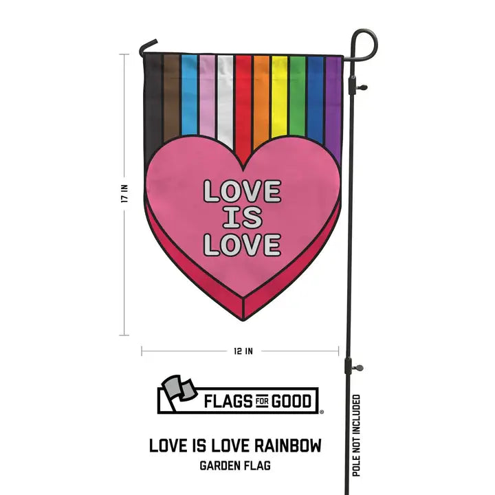 Love is love flag with dimensions stating size at 12" x 12"