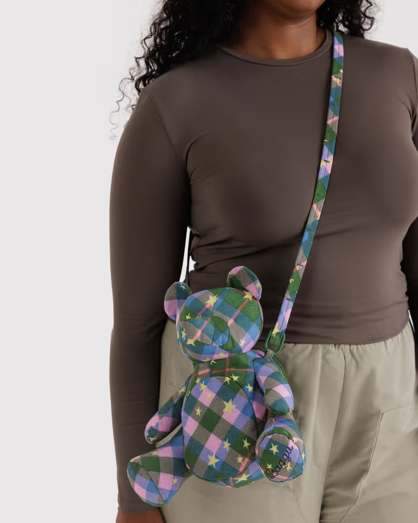 Baggu Bear Bag- Green Star Plaid