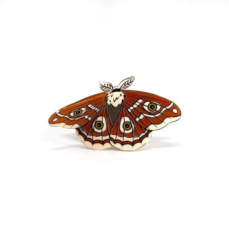 Brown and cream lunar moth shaped claw hair clip.