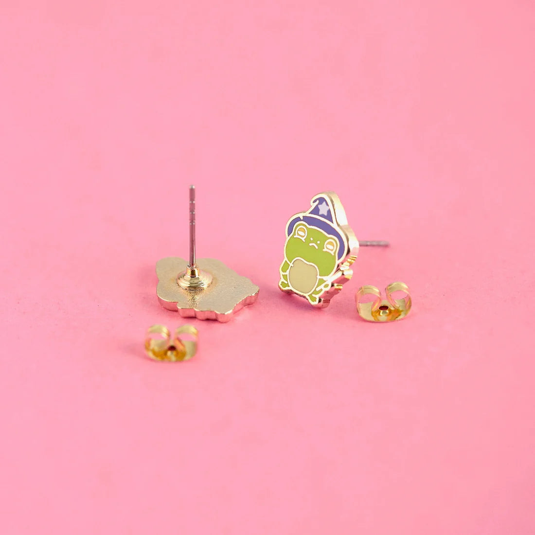 Detail of the front and back of the earrings showing posts and earring backs