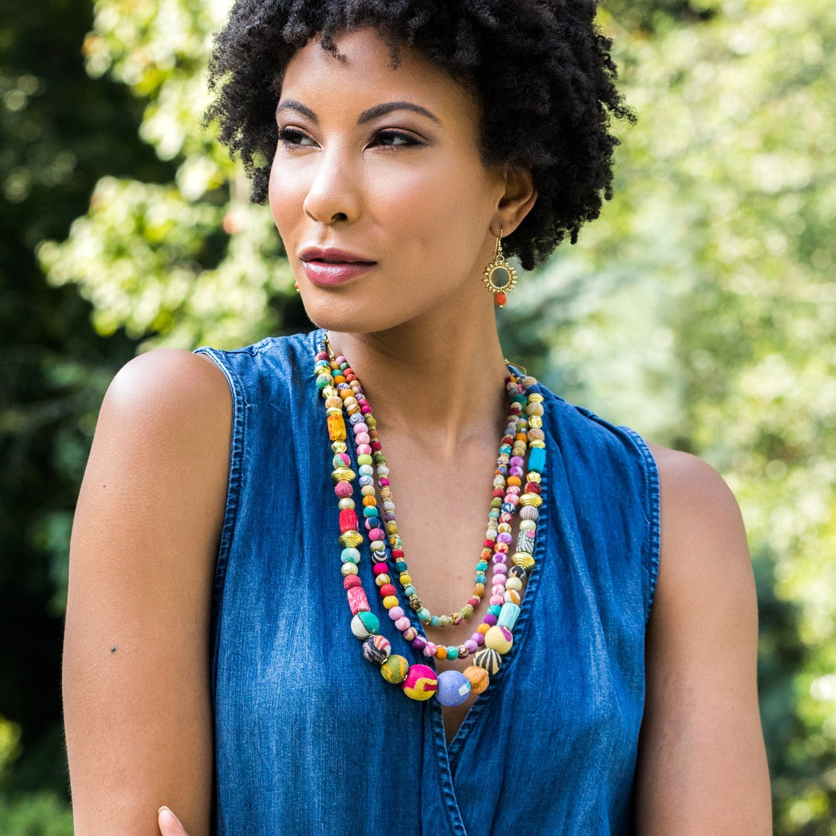 Aasha Necklace - Triple Strand Mixed Beads