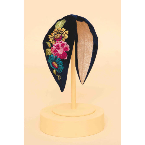 Embellished Velvet Headband - Vintage Floral Ink