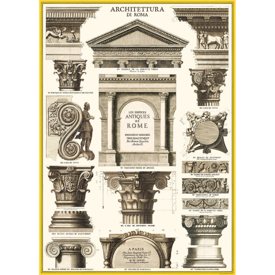 Gift wrap or poster with Roman Architecture and writing in Italian.