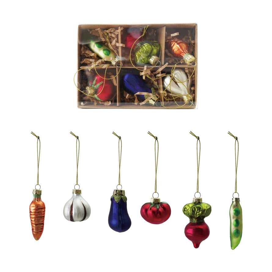Glass Vegetable Ornament Boxed Set