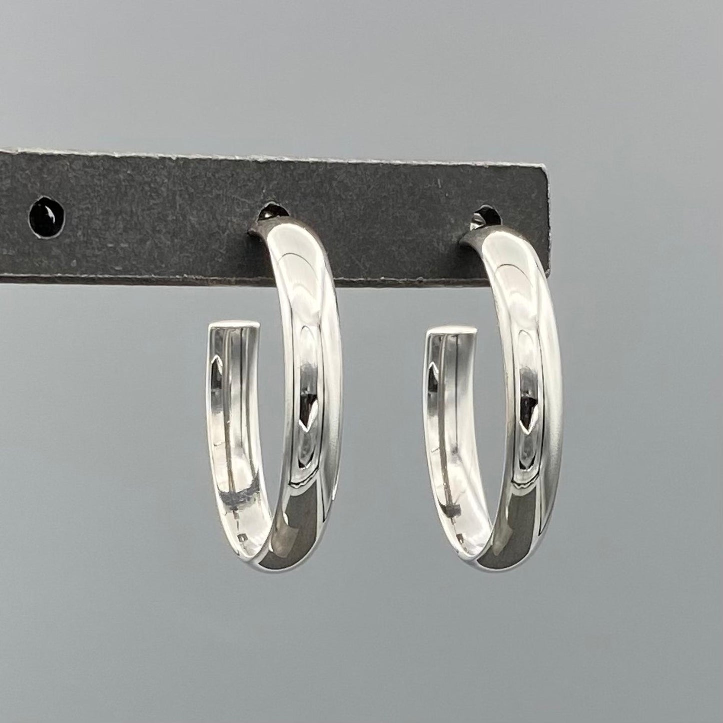 Silver Large Oval Post Hoops