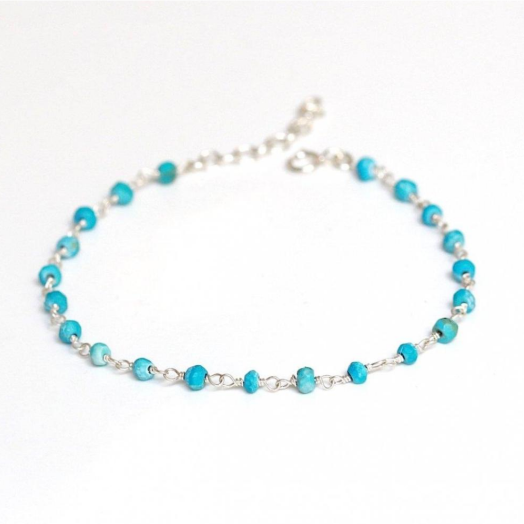 TURQUOISE ROSARY BRACELET- SILVER