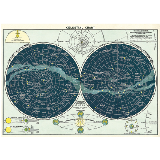 An art print and paper wrap which features a celestial chart of the night skies