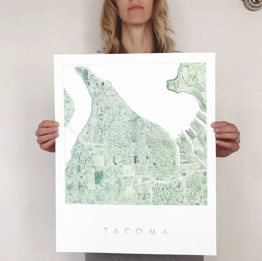 Turn of the Centuries - Tacoma WA Watercolor Map - Green