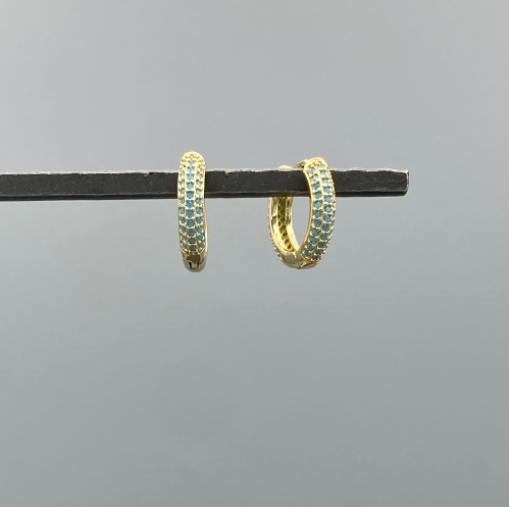 GF Turquoise Pave CZ Encrusted Huggies